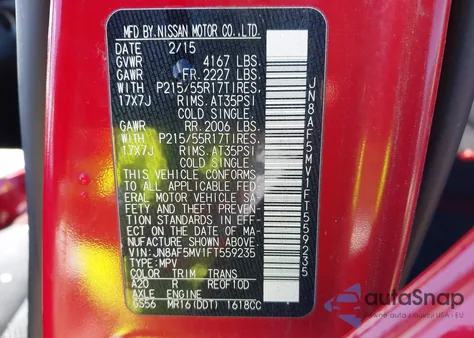 2015 Nissan Juke Sv из США, поврежденный, VIN JN8AF5MV1FT559235